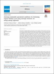 Portada Assessing sustainable operational conditions of a bottoming organic Rankine cycle using zeotropic mixtures: An energy-emergy approach