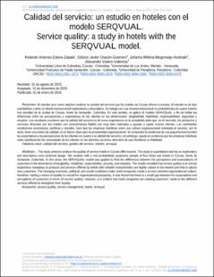 Portada Calidad del servicio: un estudio en hoteles con el modelo SERQVUAL