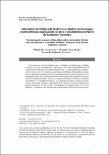 Portada Valoración morfológica de la ubre y su relación con los rasgos morfométricos corporales de la cabra criolla Motilona de Norte de Santander, Colombia
