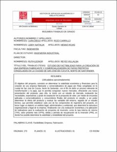Portada Estudio de factibilidad para la creación de una empresa fabricante y comercializadora de papas prefritas congeladas en la ciudad de san José de Cúcuta, Norte de Santander.