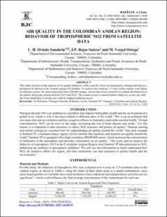 Portada Air quality in the colombian andean region: behavior of tropospheric no2 from satellite data