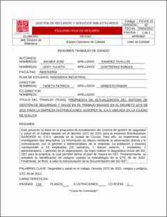 Portada Propuesta de actualización del sistema de gestión de seguridad y salud en el trabajo basado en el decreto 1072 de 2015 para la empresa distribuciones agrofer al s.a.s ubicada en la ciudad de Cúcuta