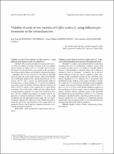 Portada Viability of seeds of two varieties of Coffea arabica L. using different pretreatments in the tetrazolium test