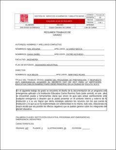Portada Diseño del programa de preparación y respuesta anti emergencias acuerdo al decreto 2157 de 2017 para la institución educativa Carlos Ramírez París (sede principal) en la ciudad de Cúcuta, N.d.S.