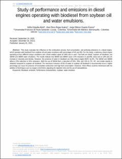 Portada Study of performance and emissions in diesel engines operating with biodiesel from soybean oil and water emulsions