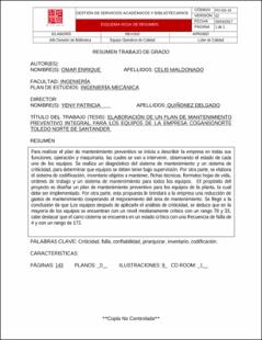 Portada Elaboración de un plan de mantenimiento preventivo integral para los equipos de la empresa Cogansonorte Toledo Norte de Santander.