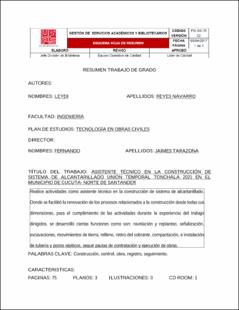 Portada Asistente técnico en la construcción del sistema de alcantarillado unión temporal tonchala 2021 en el municipio de Cúcuta - Norte de Santander