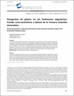 Portada Perspectiva de género en los fenómenos migratorios: Estudio socio-económico y laboral de la frontera Colombo Venezolana