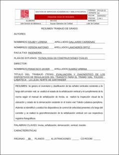 Portada Evaluación y diagnóstico de los dispositivos de regulación del tránsito para el tramo vial Toledo - Labateca - La Lejia, Norte de Santander