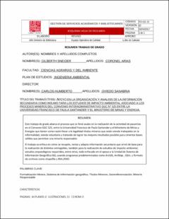 Portada Apoyo en la organización y análisis de la información secundaria como insumo para los estudios de impacto ambiental asociado a los procesos mineros del convenio interadministrativo ggc nÂ° 525 entre la Universidad Francisco de Paula Santander y el Ministerio de minas y energía