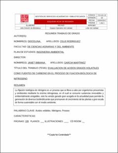 Portada Evaluación de ácidos grasos volátiles como fuentes de carbono en el proceso de fijación biológica de nitrógeno