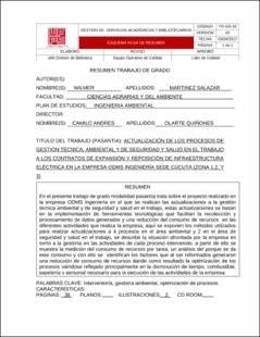 Portada Actualización de los procesos de gestión técnica, ambiental y de seguridad y salud en el trabajo a los contratos de expansión y reposición de infraestructura eléctrica en la empresa ODMS ingeniería sede Cúcuta (zona 1,2, y 3).