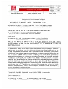 Portada Análisis bibliográfico de mirnas reguladoras de la enzima indoleamina 2,3 dioxigenasa en cáncer cervicouterino.