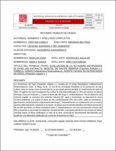 Portada Evaluación de la actividad antifúngica in vitro del extracto vegetal de salvia amarga (teucrium fruticans l.), sobre el hongo colletotrichum lindemuthianum, agente causal de antracnosis en fríjol (phaseolus vulgaris l.)