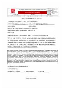 Portada Actualización del programa de manejo de sustancias químicas de acuerdo al sistema globalmente armonizado establecido en la resolución 0773 de 2021 y elaboración de matrices de compatibilidad para los almacenes de la empresa Veolia aseo norte de Santander S.A.S E.S.P