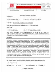 Portada Experiencias de vida del docente del Catatumbo en torno al conflicto armado y su práctica pedagógica en el corregimiento de Campo Dos