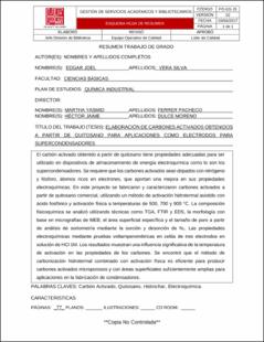 Portada Elaboración de carbones activados obtenidos a partir de quitosano para aplicaciones como electrodos para supercondensadores