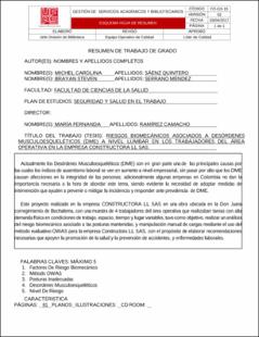 Portada Riesgos biomecánicos asociados a desórdenes musculoesqueléticos (dme) a nivel lumbar en los trabajadores del área operativa en la empresa constructora ll sas