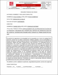 Portada Fortalecimiento de los procesos de calidad en la atención y seguridad del paciente del servicio de urgencias adultos del hospital universitario Erasmo Meoz durante el primer semestre del 2022.