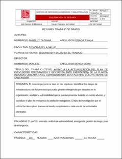 Portada Apoyo a la actualización del plan de prevención, preparación y respuesta ante emergencia de la planta Indumax ubicada en el corregimiento San Faustino Cúcuta-Norte de Santander.