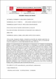 Portada Comercialización de medicamentos en establecimiento no farmacéutico de la comuna 6 de la ciudad de Cúcuta durante el segundo semestre del año 2021