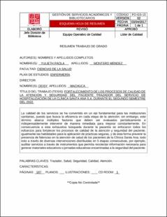 Portada Fortalecimiento de los procesos de calidad de la atención y seguridad del paciente trazador del servicio de hospitalización de la clínica Santa Ana S.A. durante el segundo semestre del 2022