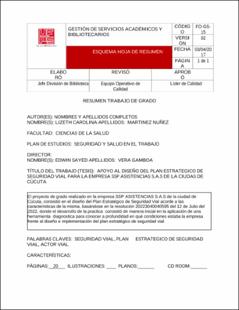 Portada Apoyo al diseño del plan estratégico de seguridad vial para la empresa SSP asistencias S.A.S. de la ciudad de Cúcuta