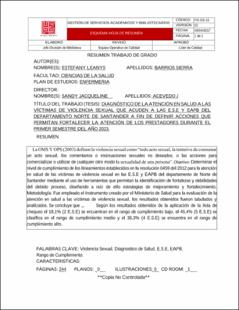 Portada Diagnóstico de la atención en salud a las víctimas de violencia sexual que acuden a Las E.S.E Y Eapb del departamento norte de Santander a fin de definir acciones que permitan fortalecer la atención de los prestadores durante el primer semestre del año 2023