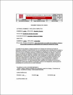 Portada Apoyo documental en la gestión de los peligros y riesgos a los que están expuestos los colaboradores de la cámara de comercio de Cúcuta