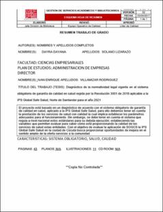 Portada Diagnóstico de la normatividad legal vigente en el sistema obligatorio de garantía de calidad en salud regida por la resolución 3001 de 2019 aplicable a la IPS Global Safe Norte de Santander para el año 2021