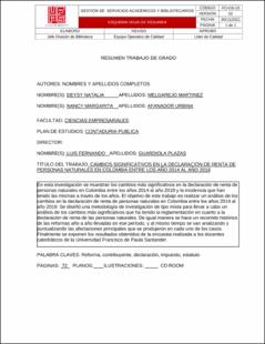 Portada Cambios significativos en la declaración de renta de personas naturales en Colombia entre los años 2014 al año 2019.