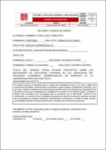 Portada Estudio propositivo sobre las necesidades de educación continua de los graduados del programa académico, administración de empresas de la Universidad Francisco de Paula Santander de Cúcuta