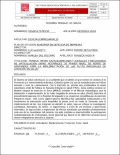 Portada Capacidades institucionales y mecanismos de articulación entre hospitales de primer nivel de Norte de Santander para la implementación de las rutas integrales de atención en salud.