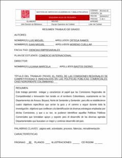 Portada El papel de las comisiones regionales de competitividad e innovación en las políticas públicas comerciales: caso nororiente colombiano