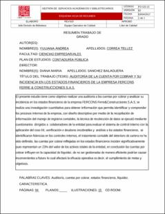 Portada Auditoría de la cuenta por cobrar y su incidencia en los estados financieros de la empresa Fercons ferre & construcciones S.A.S.