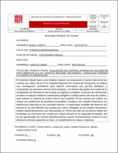 Portada Evaluación del control interno de las cuentas por cobrar de la E.S.E.. hospital regional San Andrés - Chiriguaná teniendo en cuenta la vigencia 2021.