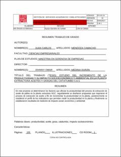 Portada Estudio del incremento de la productividad y su impacto socioeconómico y ambiental en la planta extractora aceites y grasas del Catatumbo s.a.s.