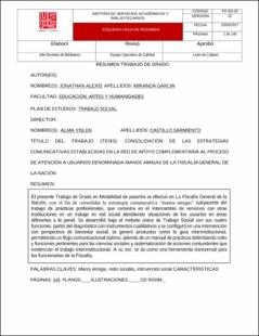 Portada Consolidación de las estrategias comunicativas establecidas en la red de apoyo complementaria al proceso de atención a usuarios denominada manos amigas de la Fiscalía General de la Nación.