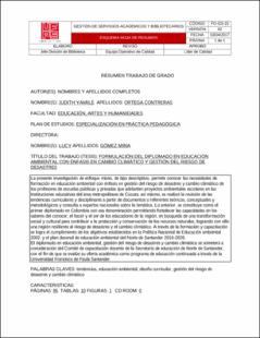 Portada Formulación del diplomado en educación ambiental con énfasis en cambio climático y gestión del riesgo de desastres