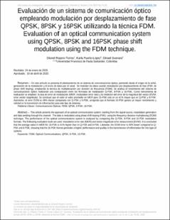Portada Evaluación de un sistema de comunicación óptico empleando modulación por desplazamiento de fase QPSK, 8PSK y 16PSK utilizando la técnica FDM