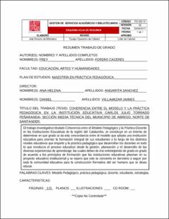 Portada Coherencia entre el modelo y la práctica pedagógica en la institución educativa Carlos julio torrado peñaranda- sección media técnica del municipio de Abrego, Norte de Santander.