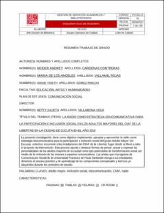 Portada La radio como estrategia educomunicativa para la participación e inclusión social en los adultos mayores del Ciaf de la Libertad en la ciudad de Cúcuta en el año 2019