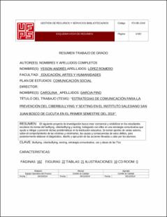 Portada Estrategias de comunicación para la prevención del ciberbullying y sexting en el instituto Salesiano San Juan Bosco de Cúcuta en el primer semestre del 2019.