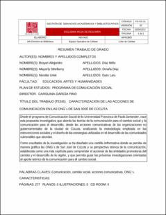 Portada Caracterización de las acciones de comunicación en las ongÂ´s de San José de Cúcuta