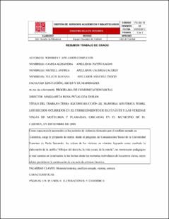 Portada Reconstrucción de memoria histórica sobre los hechos ocurridos en el corregimiento de Santa Inés y las veredas Vegas de Motilonia y Planadas, ubicadas en el municipio de el Carmen, en diciembre de 2004.