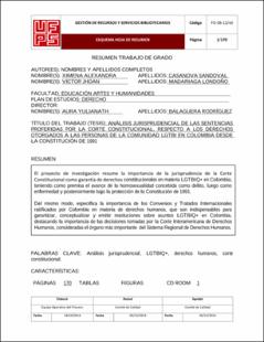 Portada Análisis jurisprudencial de las sentencias proferidas por la corte constitucional, respecto a los derechos otorgados a las personas de la comunidad Lgtbi en Colombia desde la constitución de 1991