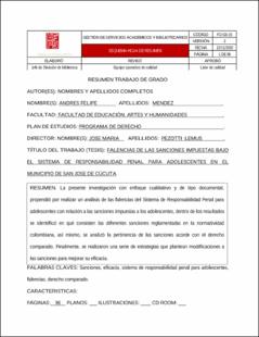 Portada Falencias de las sanciones impuestas bajo el sistema de responsabilidad penal para adolescentes en el municipio de San José de Cúcuta