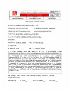 Portada Factores asociados a los resultados de las pruebas saber 11Â° 2019-2 en instituciones del municipio de San José de Cúcuta