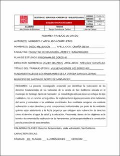 Portada Vulneración de los derechos y/o necesidades fundamentales de los habitantes de la vereda San Guillermo del municipio de Santiago, Norte de Santander.