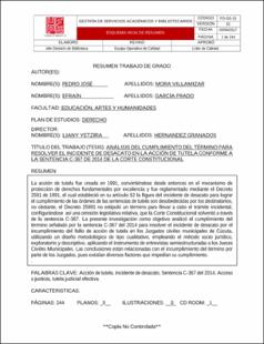 Portada Análisis del cumplimiento del término para resolver el incidente de desacato en la acción de tutela conforme a la sentencia c-367 de 2014 de la corte constitucional